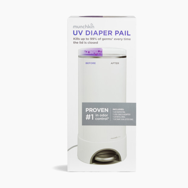 Munchkin UV STEP Diaper Pail - White, Uv Diaper Pail.