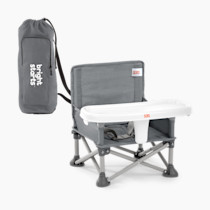 Bright Starts Pop 'N Sit Portable Booster, Indoor/Outdoor Use, Floor Seat with Feeding Tray, Grey, 6 Mos - 3 Yrs