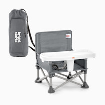 Bright Starts Pop 'N Sit Portable Booster, Indoor/Outdoor Use, Floor Seat with Feeding Tray, Grey, 6 Mos - 3 Yrs