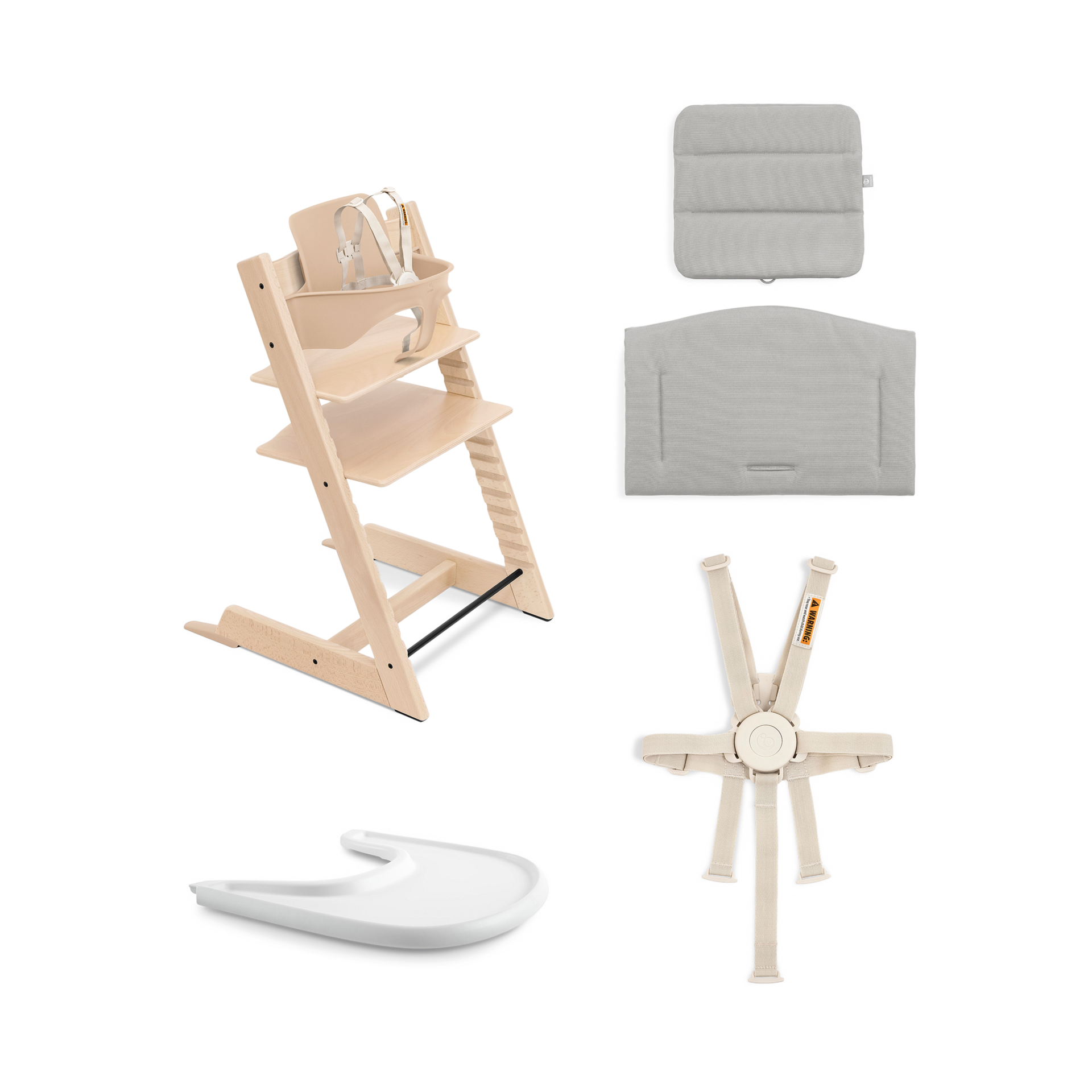 Stokke Tripp Trapp High Chair Complete² - Natural/Anthracite Cushion/White Tray.