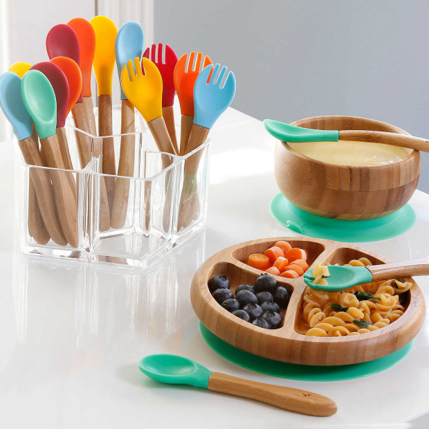 Avanchy Bamboo Suction Baby Bowl + Spoon - Green.