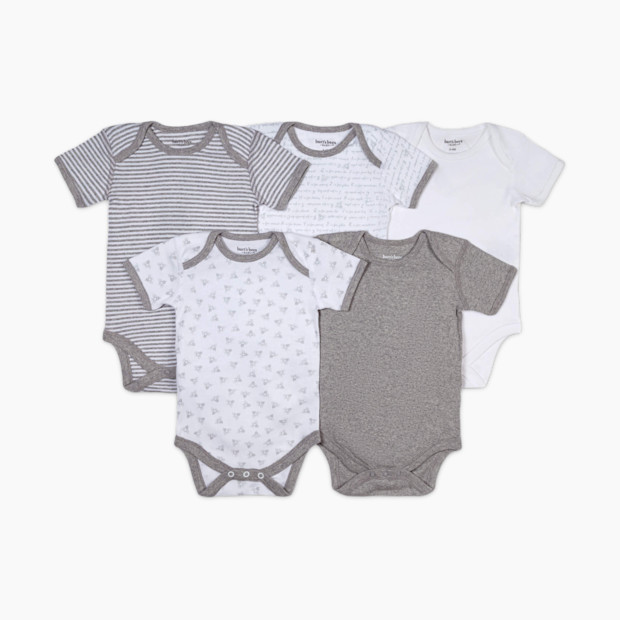 Burt's Bees Baby Organic Short Sleeve Bodysuit (5 Pack) - Heather Grey, 0-3 M.