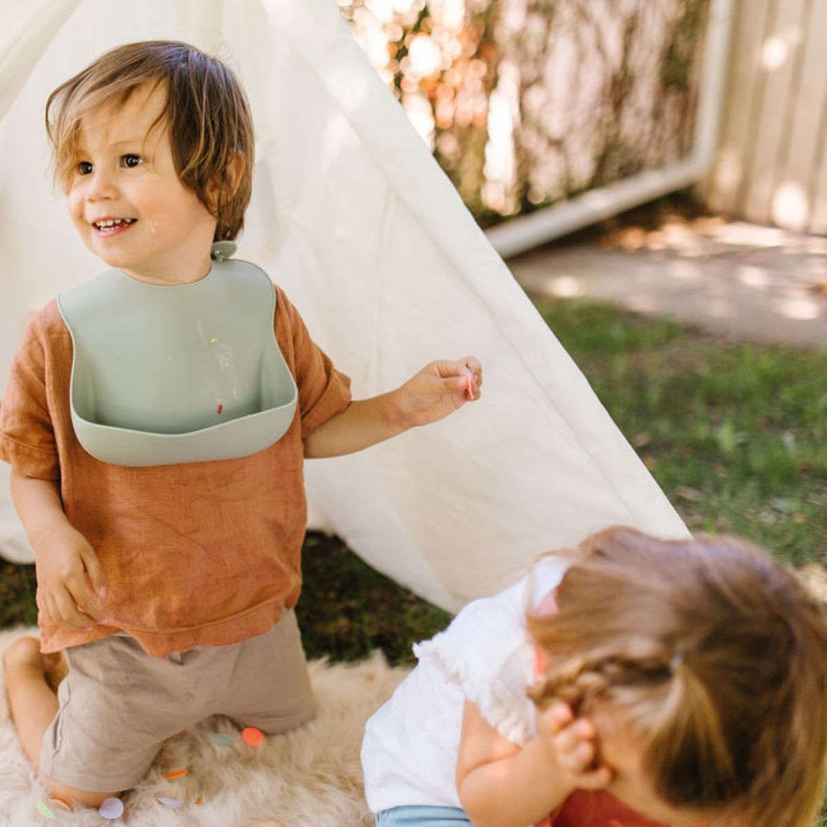 Loulou Lollipop Silicone Bib - Silver Sage, 1.