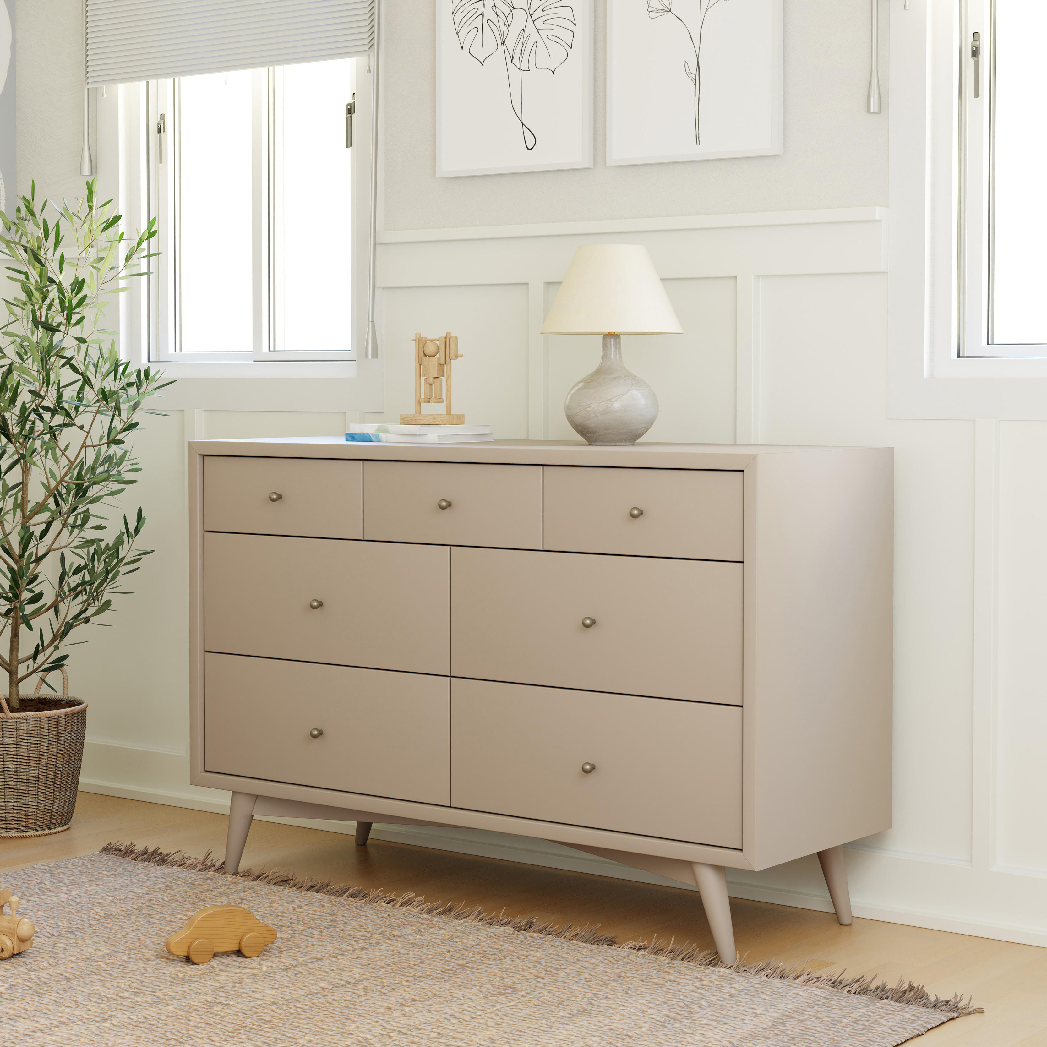 babyletto Palma 7-Drawer Assembled Double Dresser - Taupe.