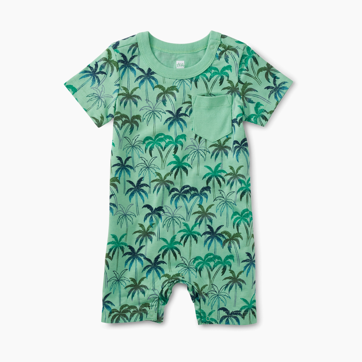 Tea Collection Pocket Shortie Baby Romper - Verdant Palms In Green, 0-3 ...