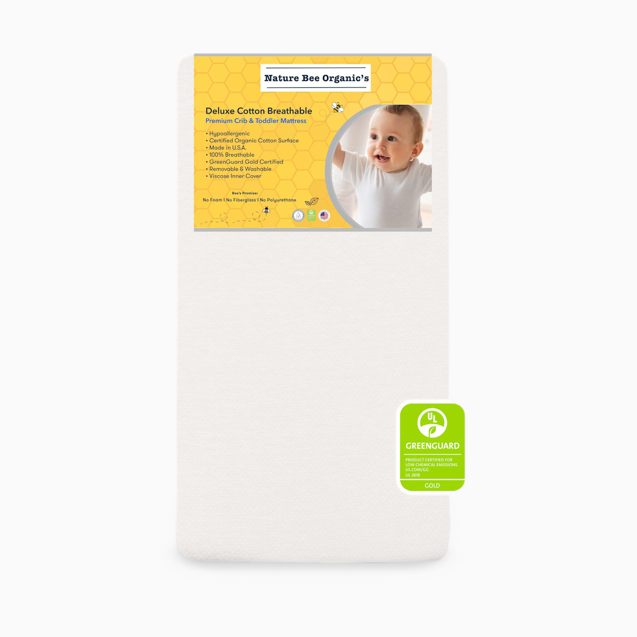 Nature Bee Organic's Deluxe Breathable Crib & Toddler Mattress - Organic White.