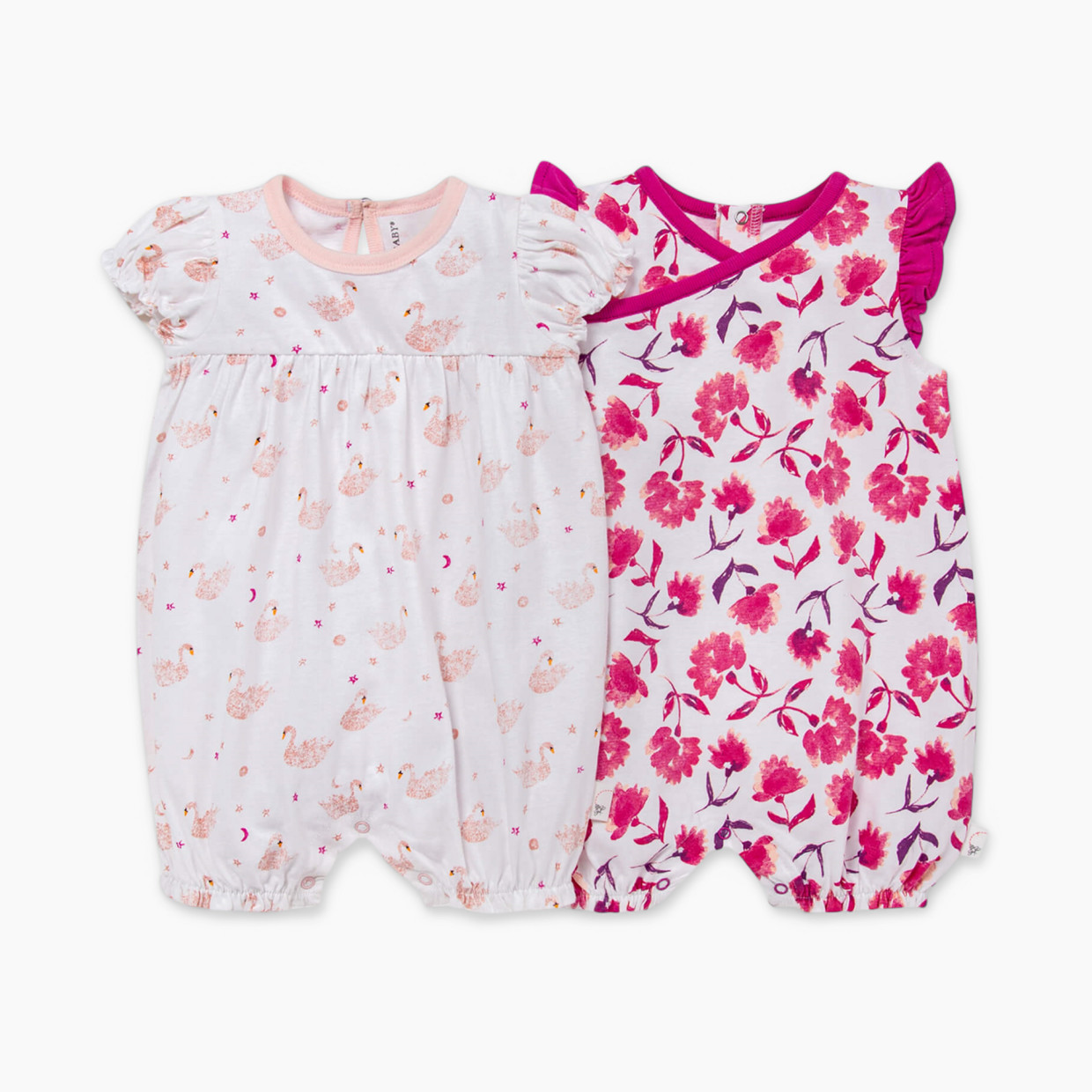 Burt's Bees Baby 2 Pack Rompers - Graceful Swans, 3-6 Months.