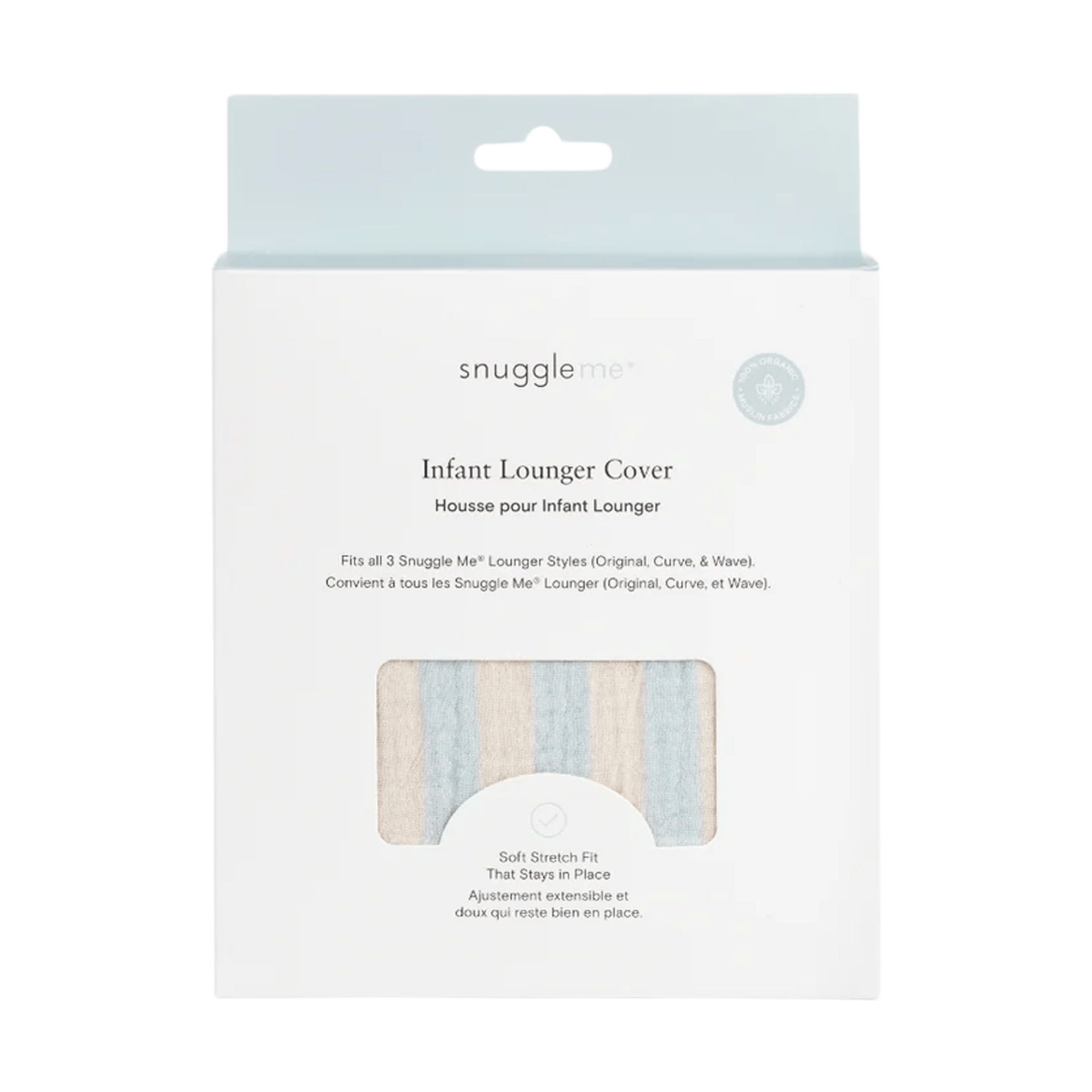 Snuggle Me Organic SMO Lounger Cover Muslin - Sky Stripe.