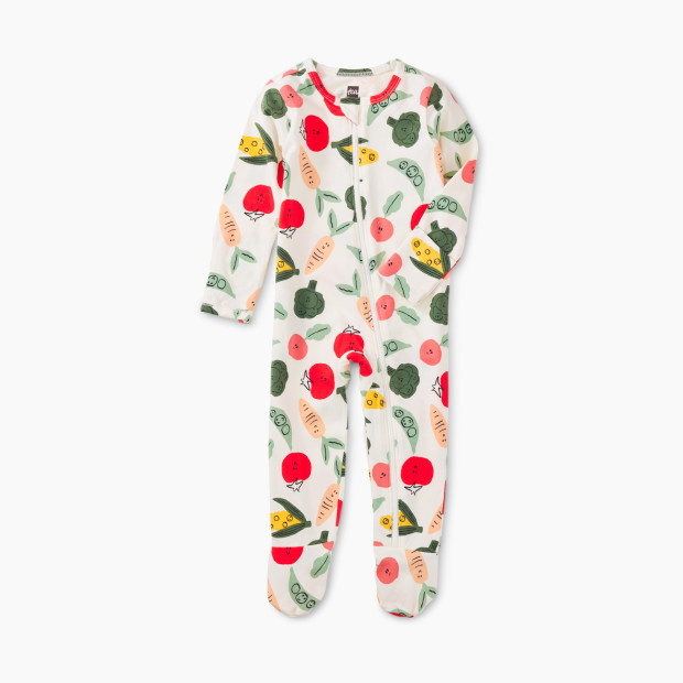 Tea Collection Footed Zip Front Baby Romper - Eat Your Veggies, Nb.