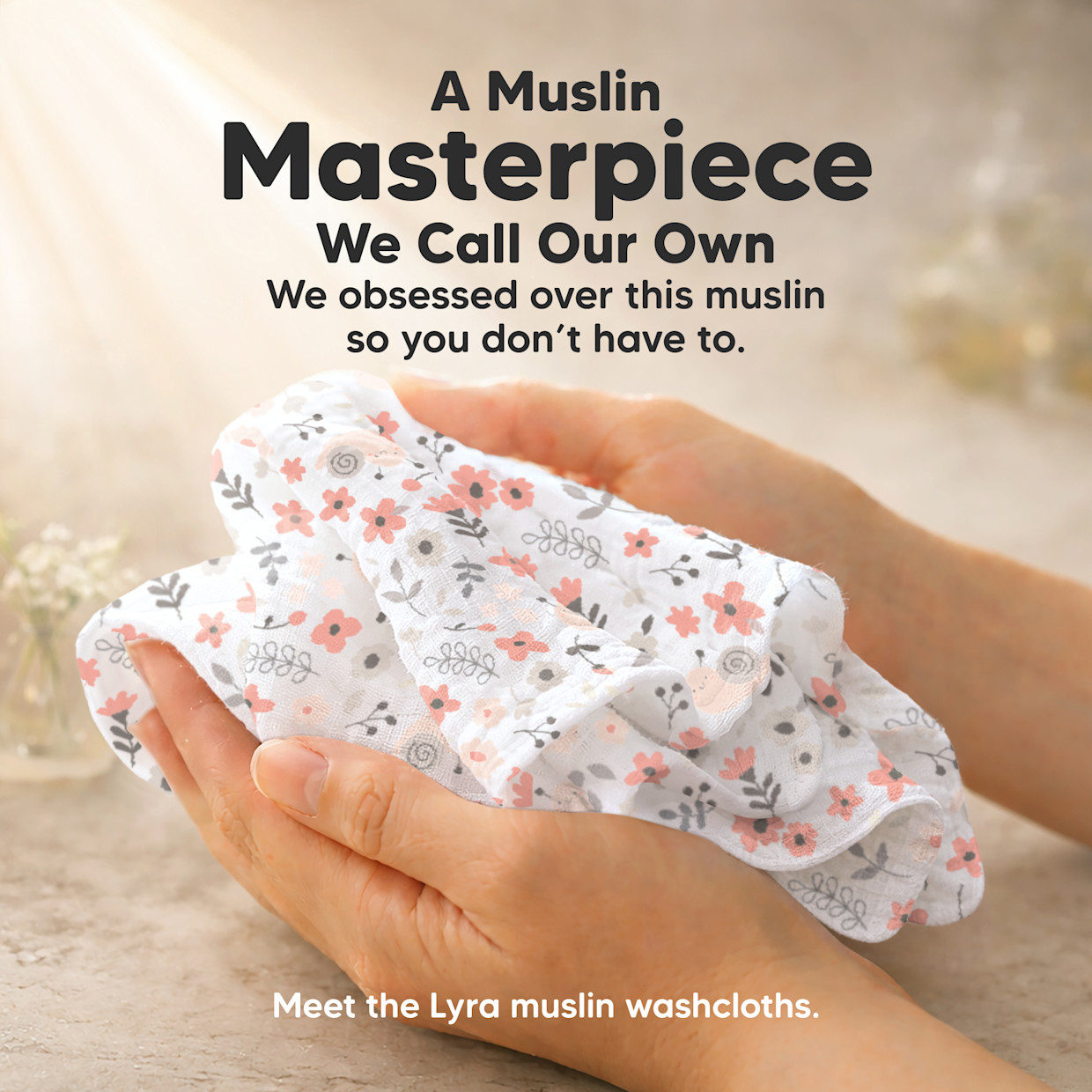 KeaBabies 10-Pack Lyra Muslin Baby Washcloths - Sweet Charm.