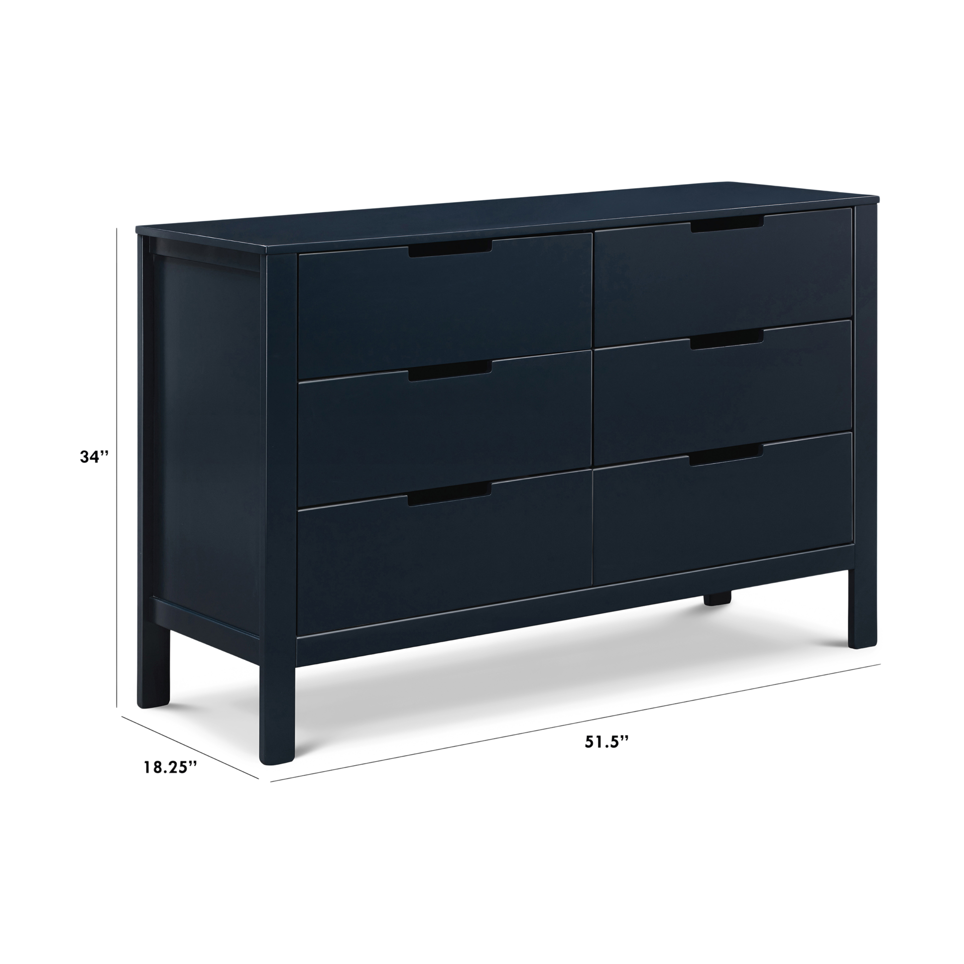 Dresser with dimensions marked 34" height, 51.5" width, 18.25" depth