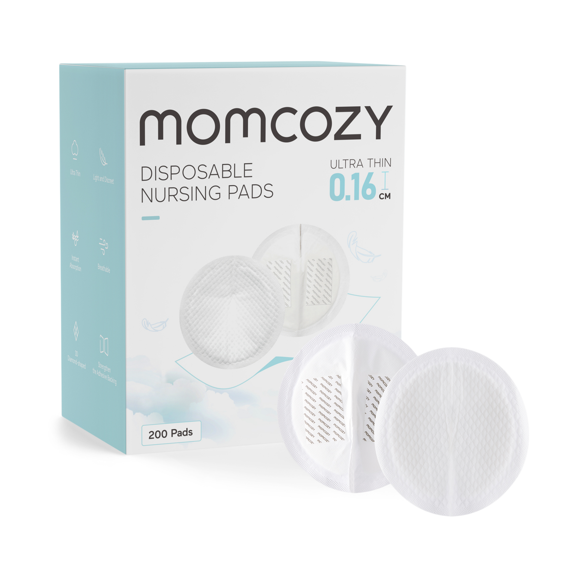 Momcozy Ultra-Thin Disposable Nursing Pads, Ultra-Absorbent and Breathable Portable Breast Pads, Make The Breasts Light and Unburdened, with Reinforced Adhesive, Individually Packaged (200 Count)