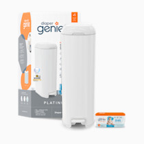 Diaper Genie Platinum Pail (Lilly White) is Made of Durable Stainless Steel and Includes 1 Easy Roll Refill with 18 Bags That can Last up to 5 Months.