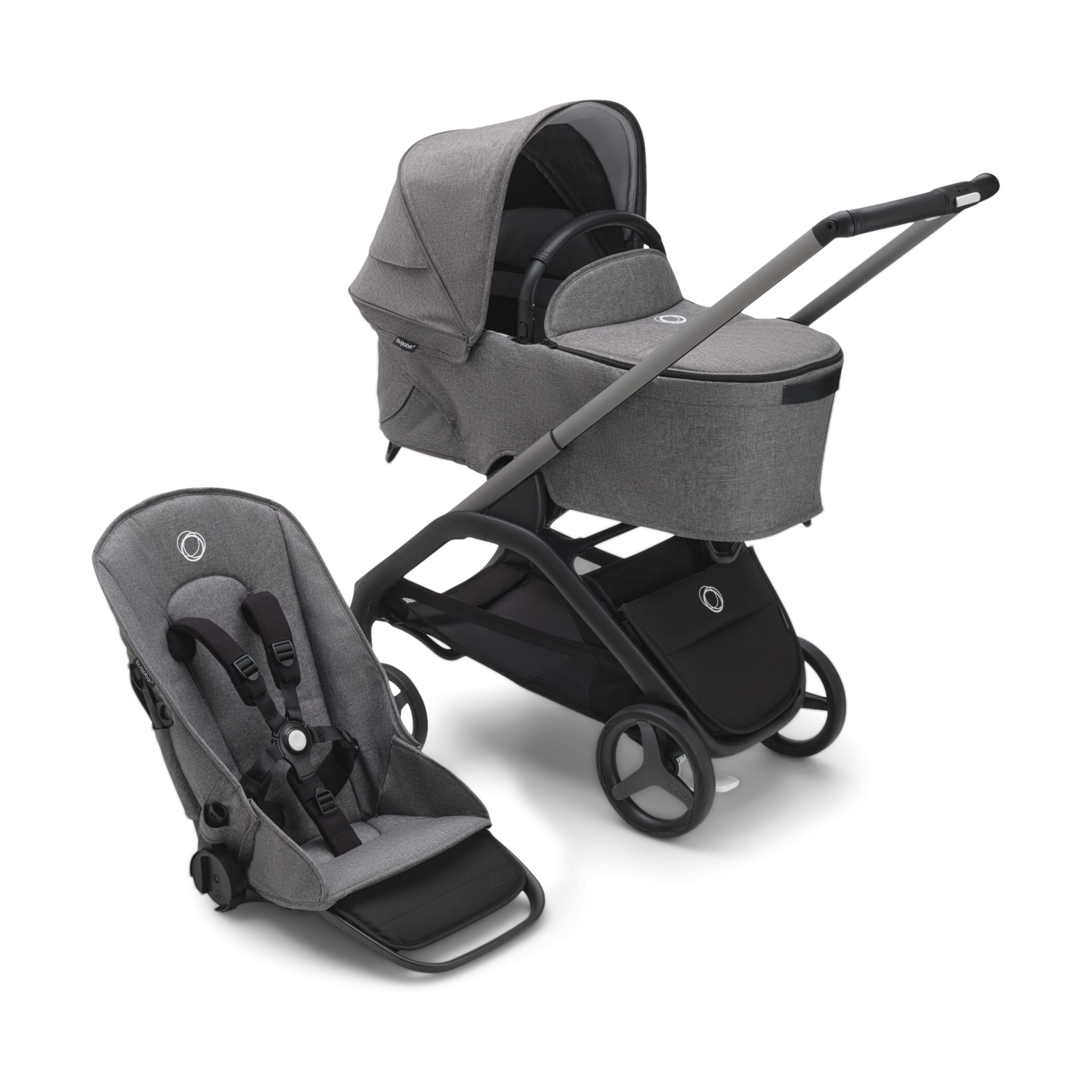Bugaboo Dragonfly Seat and Bassinet Complete - Graphite/Grey Melange.
