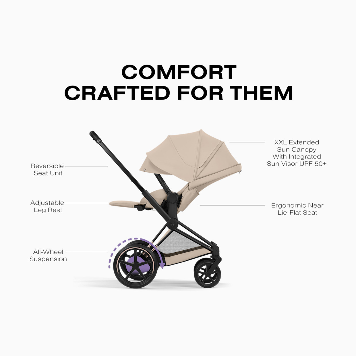 Cybex e-PRIAM Stroller + CLOUD T Infant Car Seat Travel System - Cozy Beige.