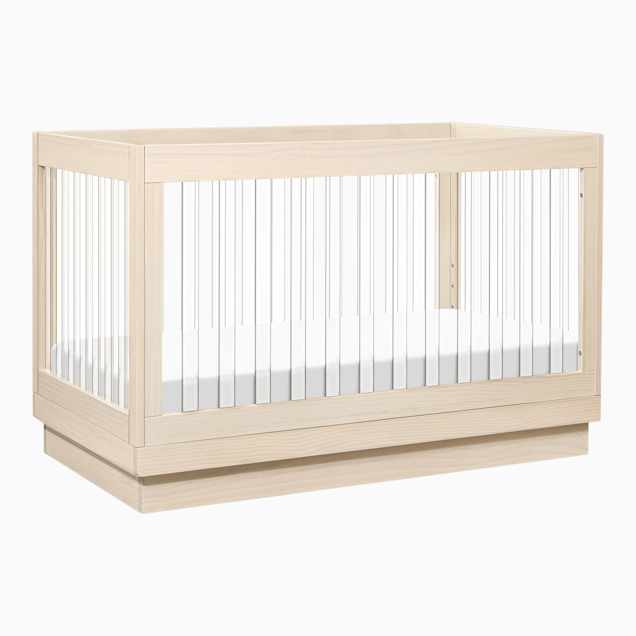 babyletto Harlow Acrylic 3-in-1 Convertible Crib with Toddler Bed Conversion Kit - Washed Natural/Acrylic.