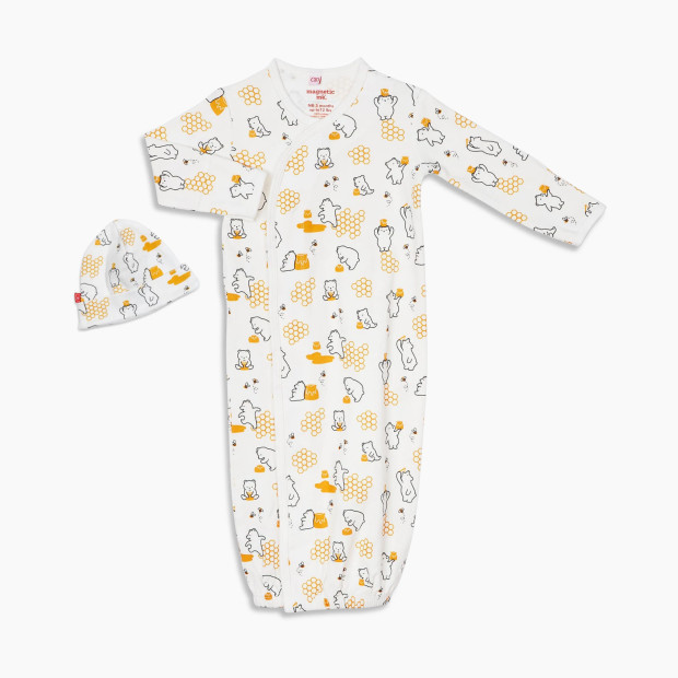 Magnetic Me Organic Cotton Magnetic Gown Set - Honey Bee White, Nb-3 M.