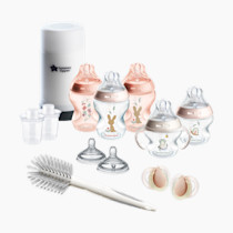 Tommee Tippee Natural Start 14 Piece Baby Bottle, Travel Bottle Warmer & Pacifier Set, 5 BPA Free Bottles, 0+ Months, 2 Newborn Pacifiers, 2 Extra Nipples, 2 Formula Dispensers, Bottle Brush, Pink