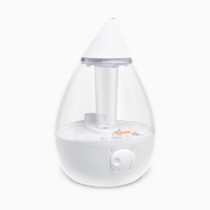 Crane White Teardrop Ultrasonic Cool Mist Humidifier, 1 Gallon Auto Shut-Off for Large Room, Baby Nursery, Bedroom Office, Clear & White