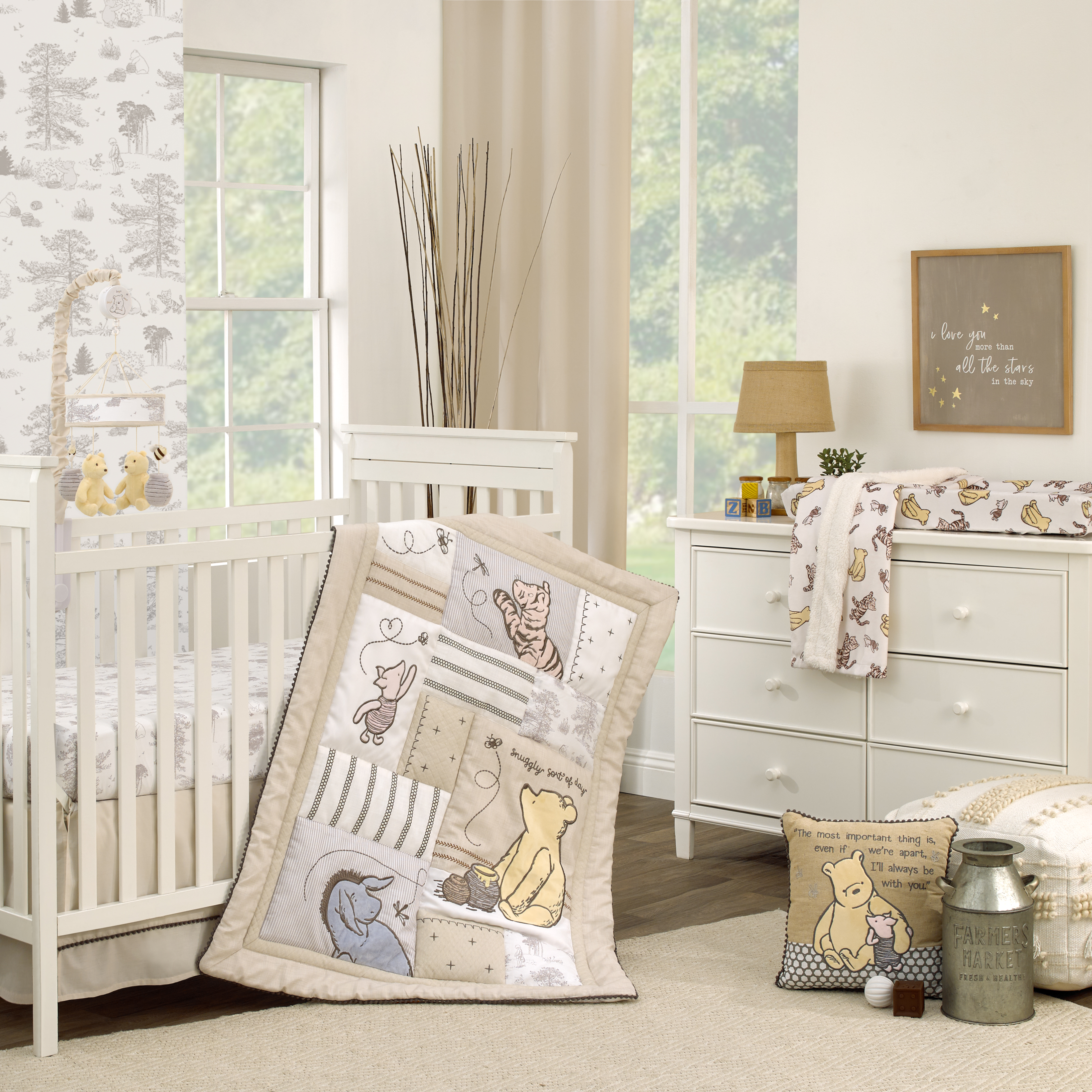 NoJo Baby 3 Piece Nursery Crib Bedding Set Classic Pooh Hunny Fun