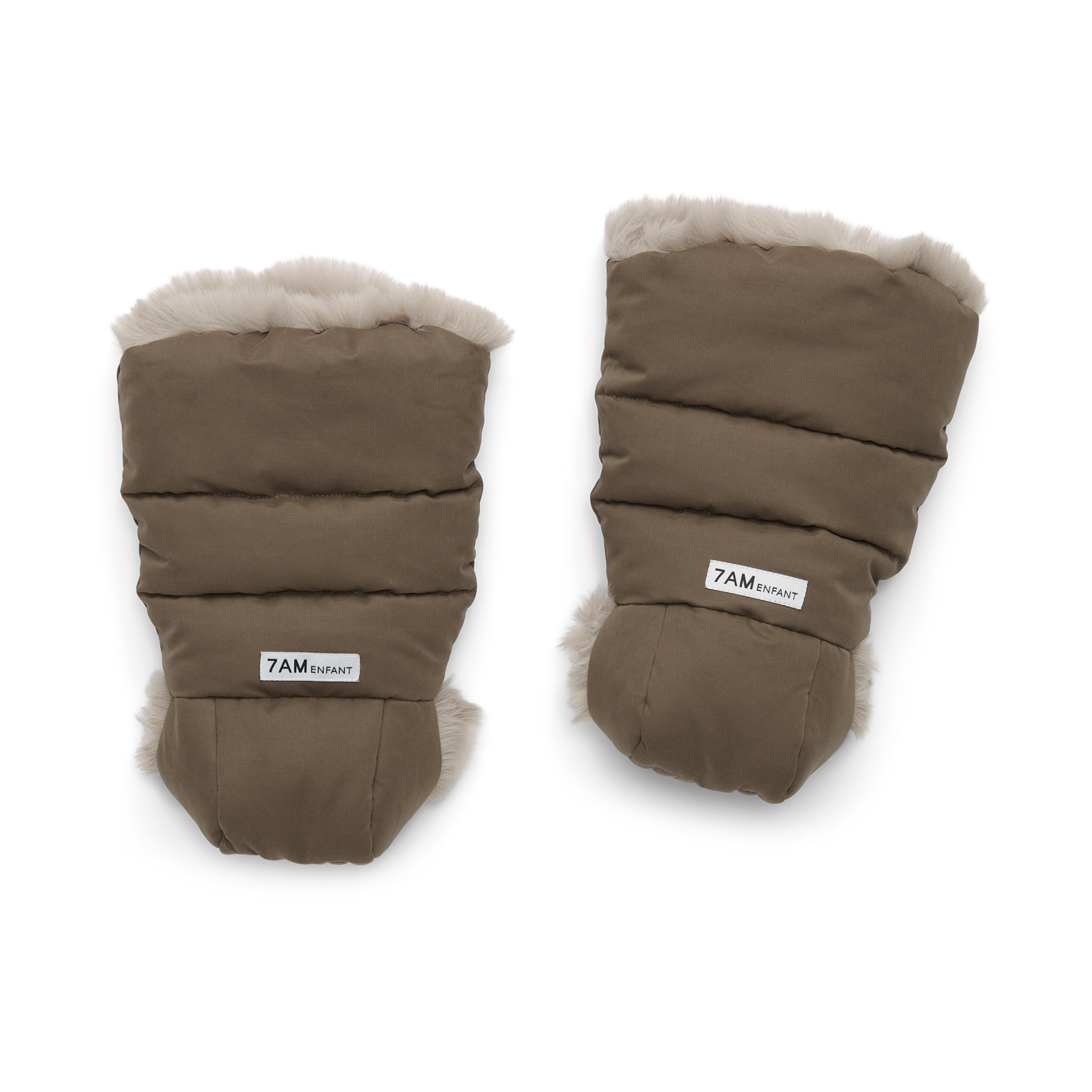 7AM Enfant Warmmuffs - Moss Brown/Greige Fur.