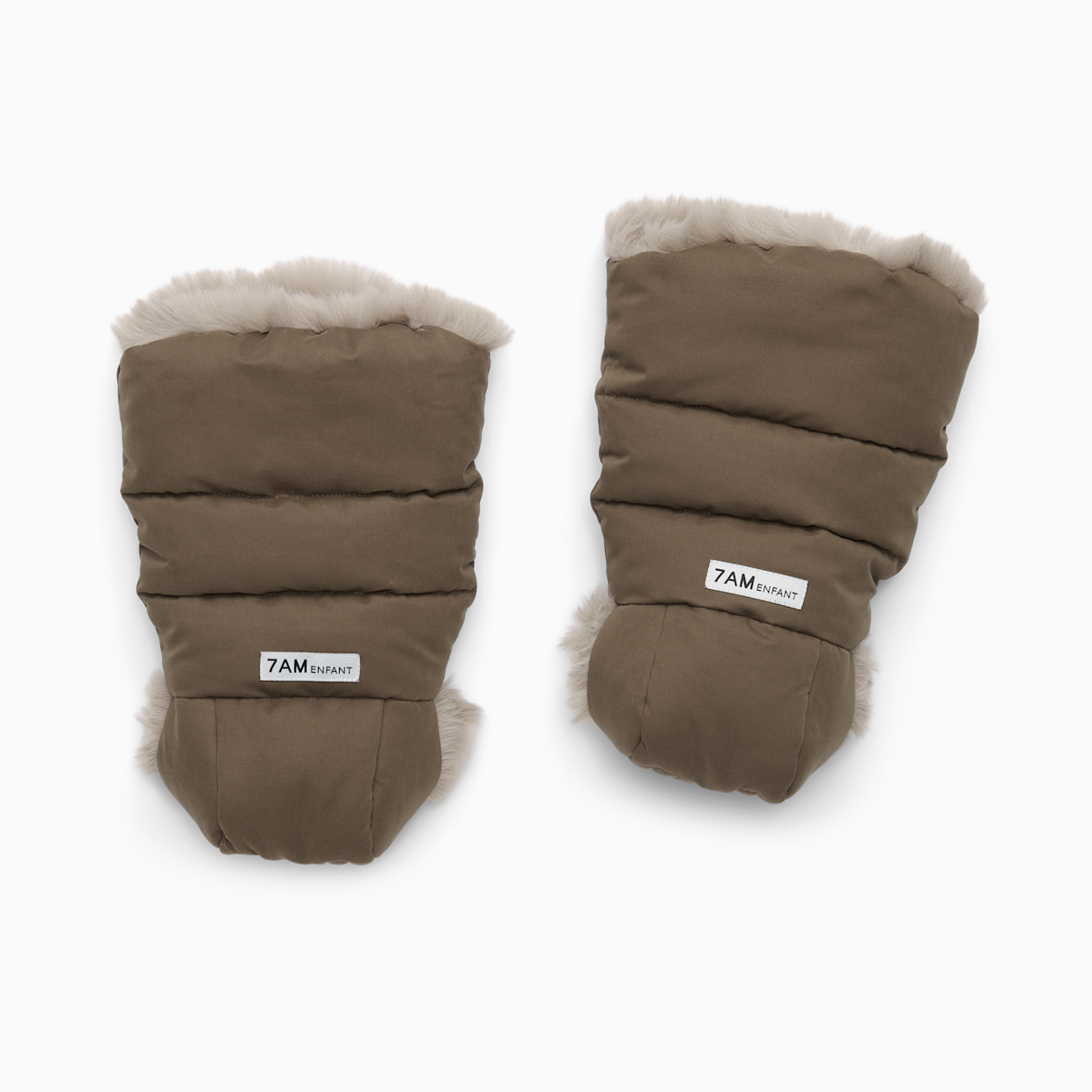 7AM Enfant Warmmuffs - Moss Brown/Greige Fur.