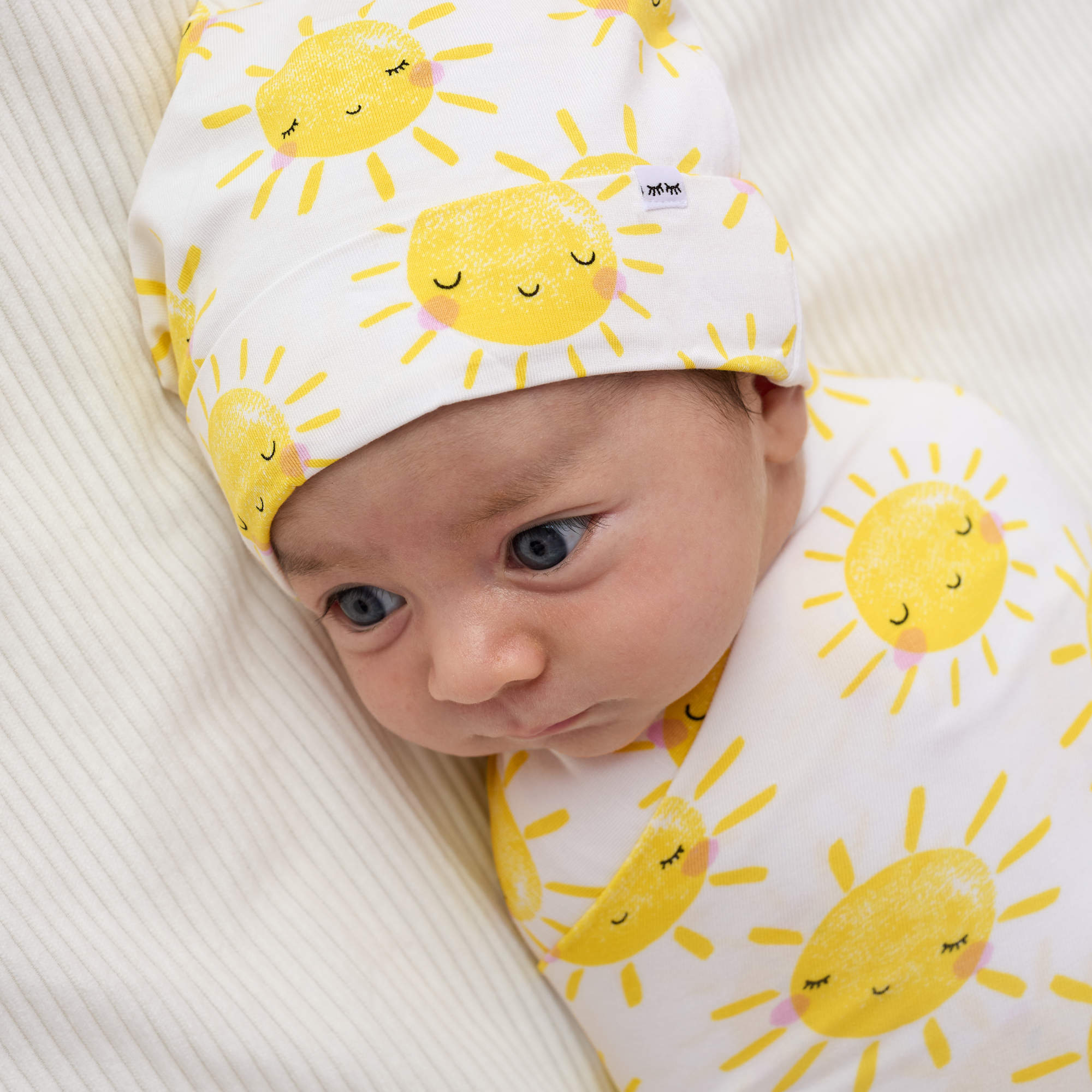 Little Sleepies Swaddle & Infant Beanie Set - Sunshine, One Size.