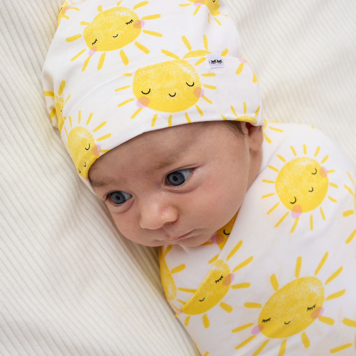 Little Sleepies Swaddle & Infant Beanie Set - Sunshine, One Size.