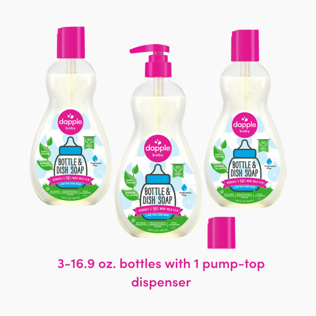 Dapple Bottle & Dish Soap (3 Pack) - Pink, Fragrance-Free, 16.9 Oz.