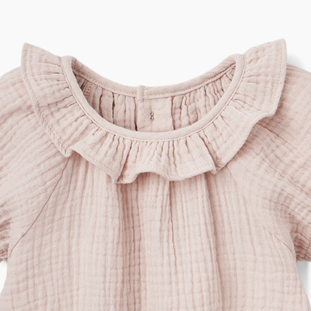 Elegant Baby Organic Muslin Collared Dress & Bloomer Set - Warm Blush, 3-6 M.