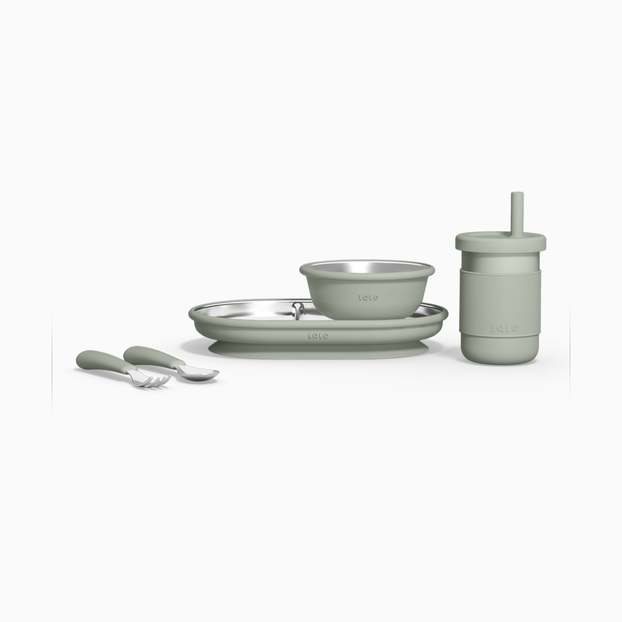 Lalo Stainless Mealtime Essentials - 5pc Set - Sage.
