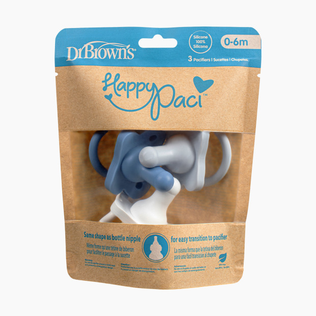 Dr. Brown's Happypaci One-Piece Silicone Pacifier (3 pack) - Blue, Light Blue.