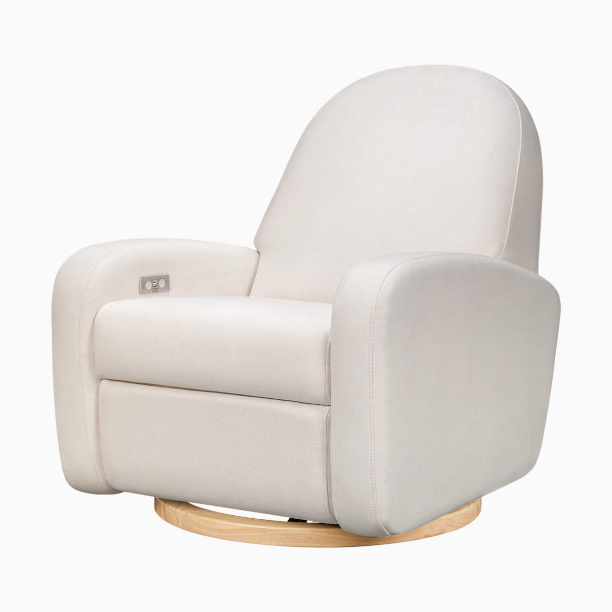 babyletto Nami Electronic Recliner and Swivel Glider - Performance Cream Eco-Weave With Light Wood Base.