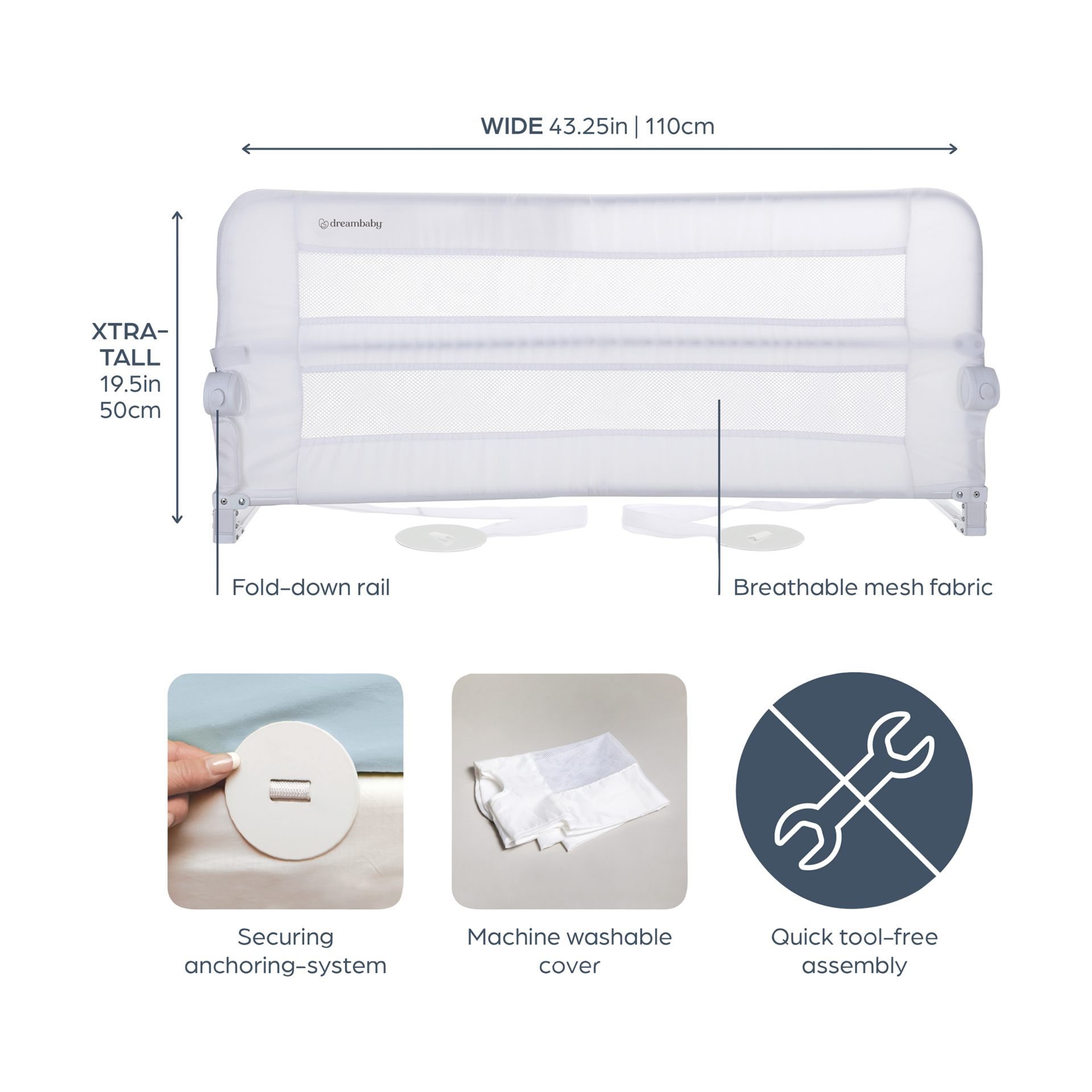 Dreambaby Dallas Fold Down Bed Rail for Flat, Slat & Recessed Beds.