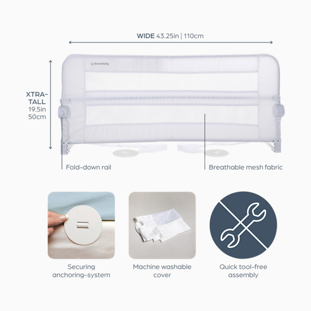 Dreambaby Dallas Fold Down Bed Rail for Flat, Slat & Recessed Beds.