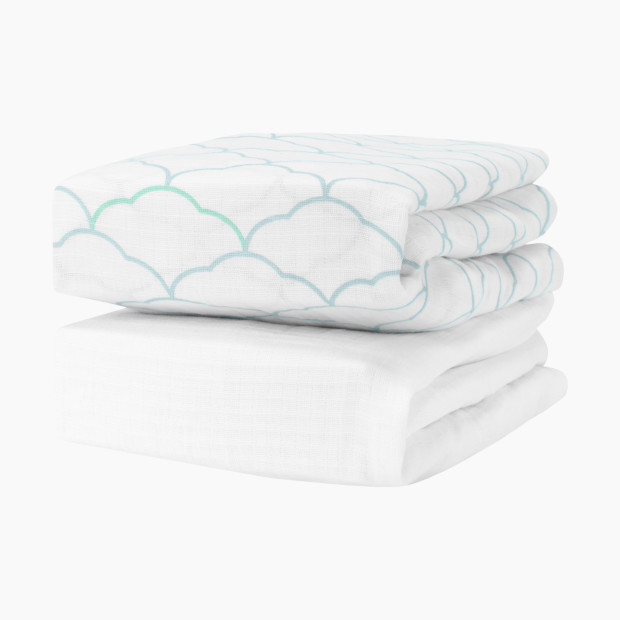 Newton Baby 2-Pack Organic Cotton Breathable Crib Sheets - Dreamweaver In Moonstone Mist + Solid White.