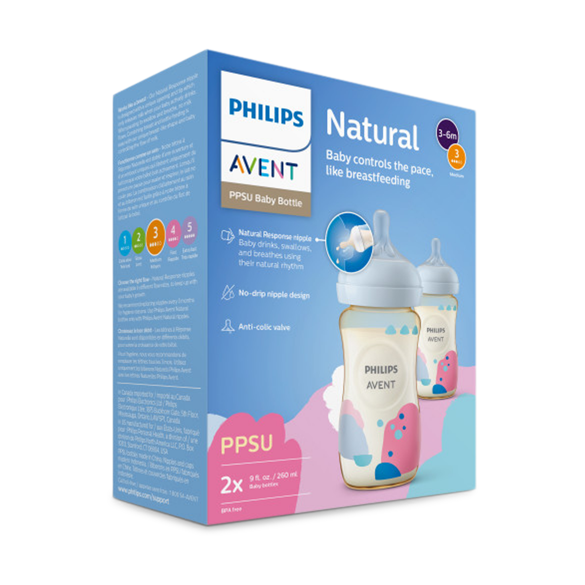 Philips Avent PPSU Natural Baby Bottles with Medium Flow Nipples.
