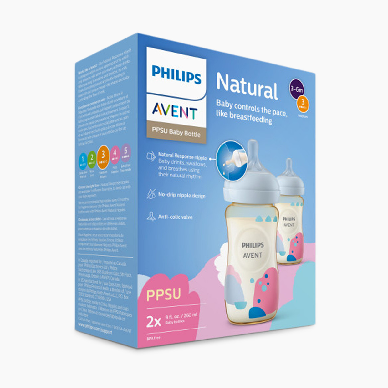 Philips Avent PPSU Natural Baby Bottles with Medium Flow Nipples.