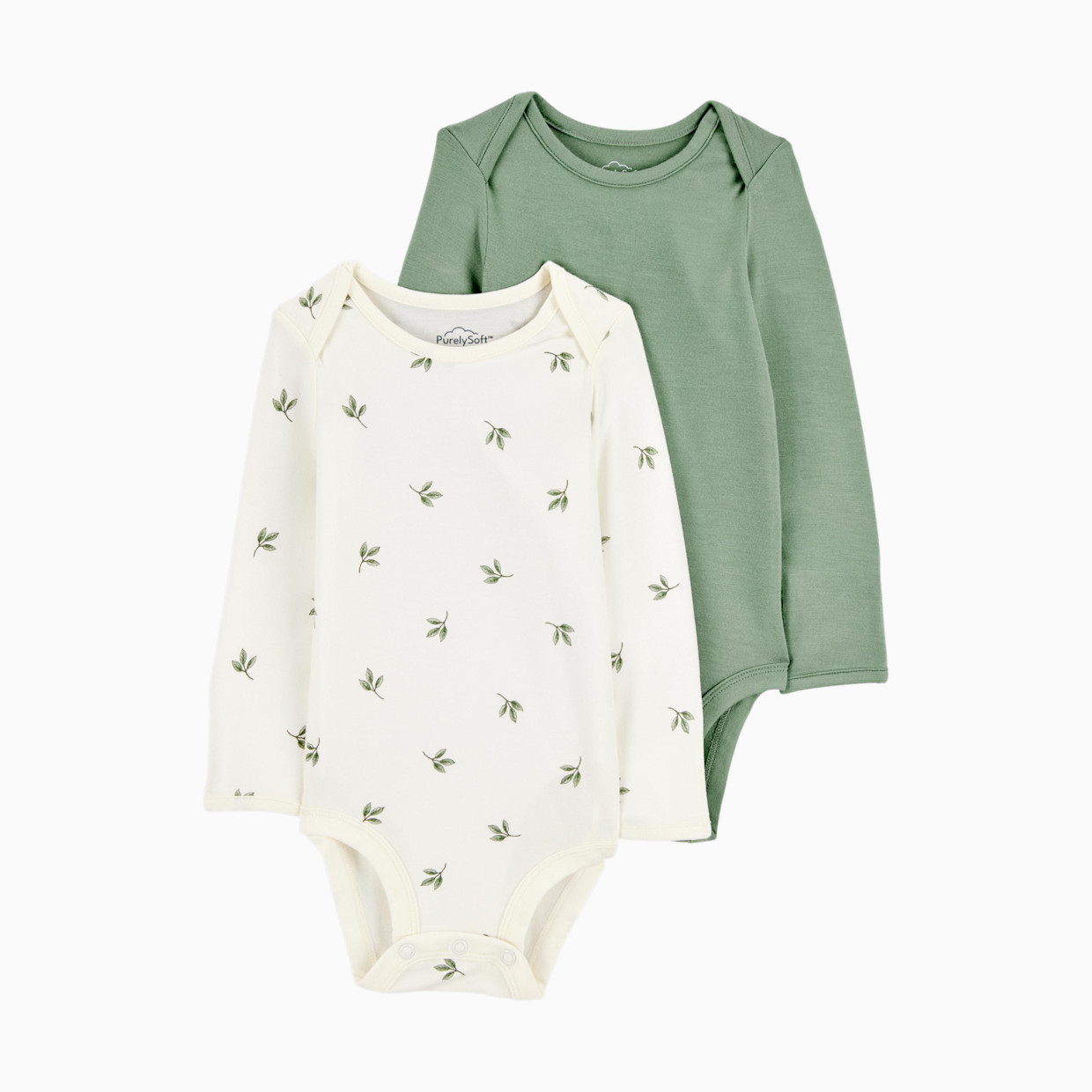 Carter's 2-Pack Long-Sleeve PurelySoft Bodysuits - Green/Ivory, 3-6 M.