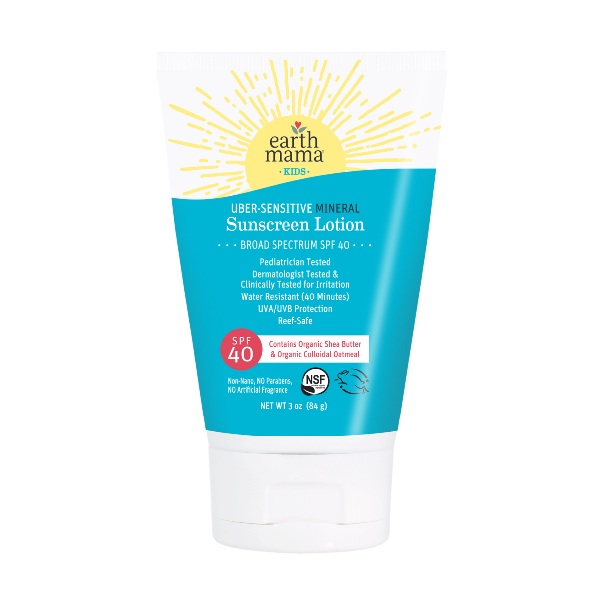 Earth Mama Uber-Sensitive Mineral Sunscreen Lotion SPF 40 | Non-Nano Zinc, Contains Organic Colloidal Oatmeal | Steroid-Free Eczema Cream for Baby, Kid & Family, 3-Ounce