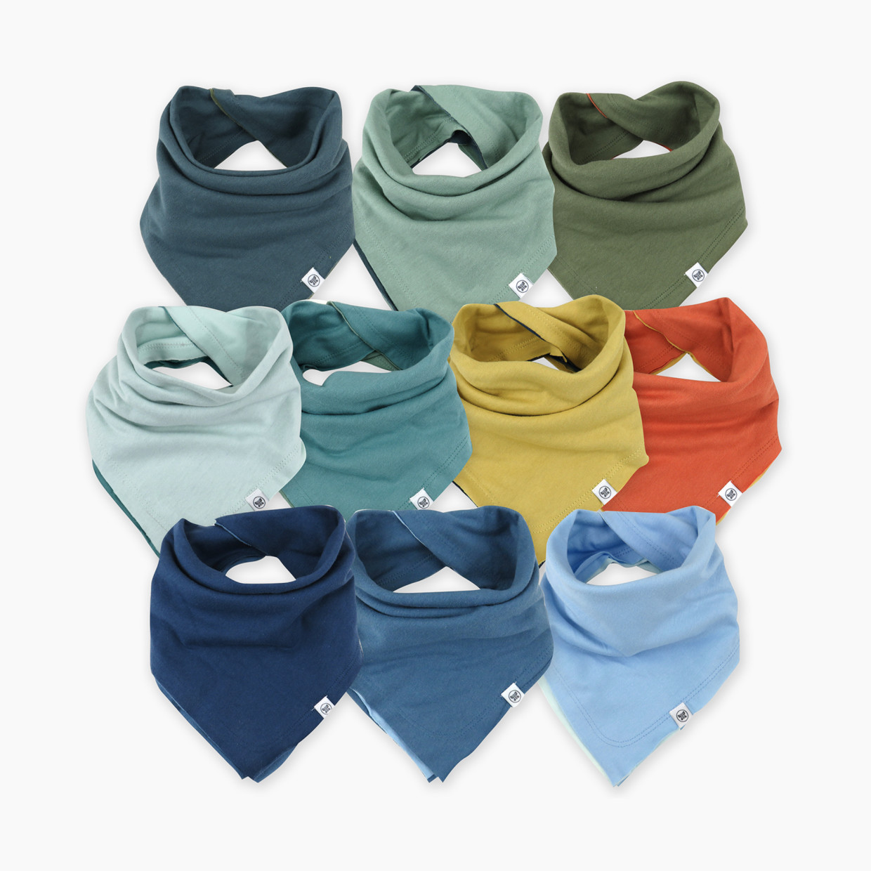 Honest Baby Clothing 10-Pack Organic Cotton Reversible Bandana Bib Burp Cloths - Blue Rainbow Gems, Os.
