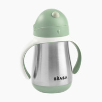 Beaba Stainless Steel Straw Sippy Cup, Insulated Toddler Cups Spill Proof with Removable Handles, Made with High Grade Stainless Steel, 8+ Months, 8.5 oz, (Sage)