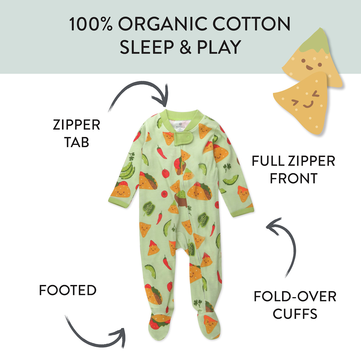 Honest Baby Clothing Organic Cotton Sleep & Play - Taco Time, Newborn.