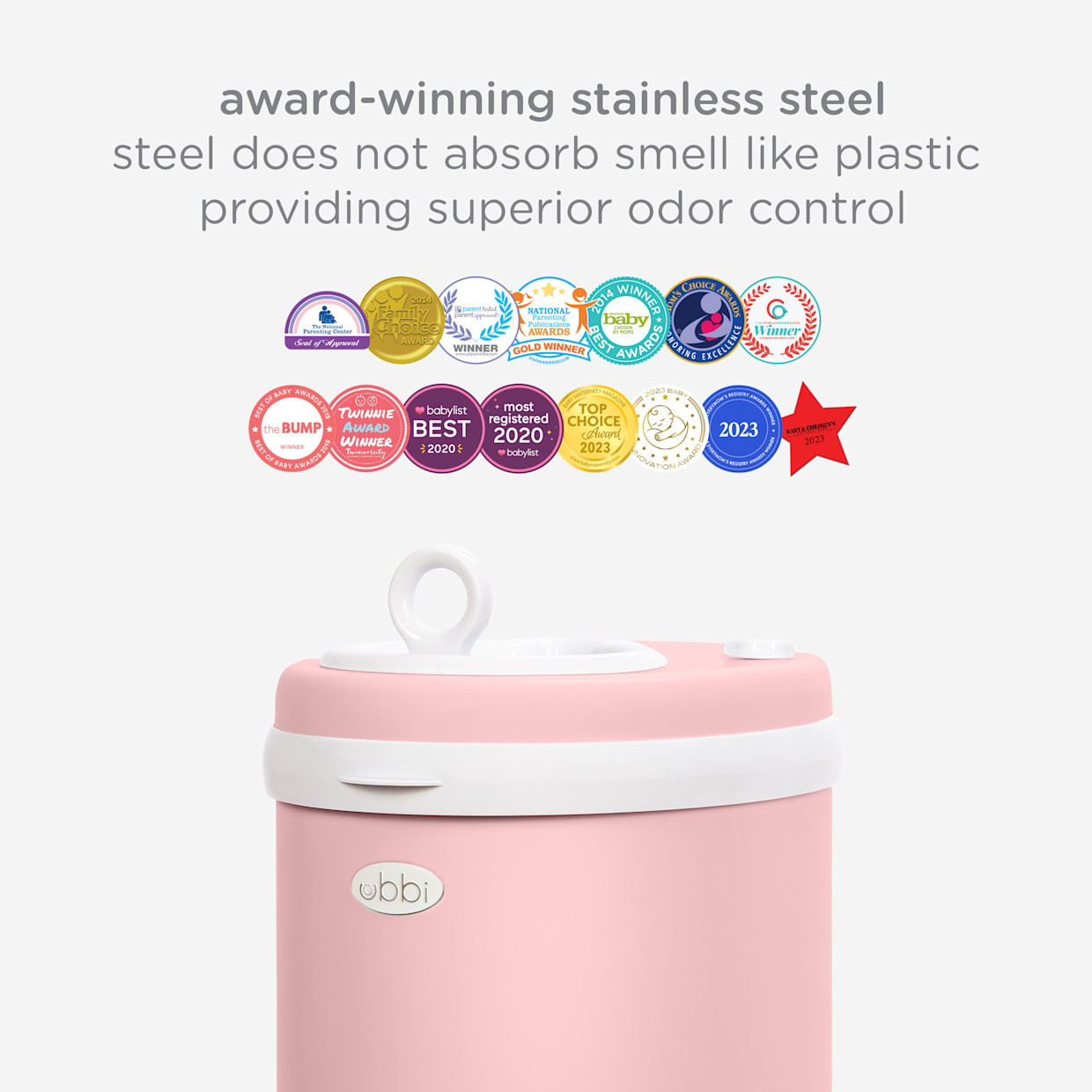 Ubbi Ubbi x Babylist Matte Steel Diaper Pail - Matte Fig Blossom.