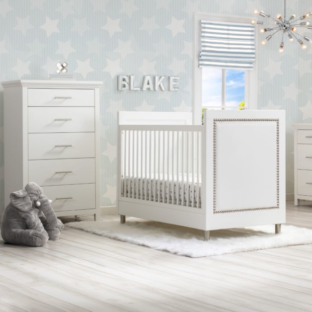 Simmons Kids Avery 3-in-1 Baby Crib with Toddler Bed Conversion Kit - Bianca White.
