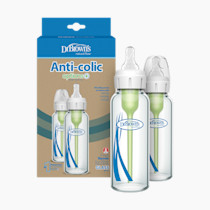 Dr. Brown's Natural Flow Anti-Colic Options+ Narrow Glass Baby Bottle 8 oz/250 mL, with Level 1 Slow Flow Nipple, 2 Pack, 0m+