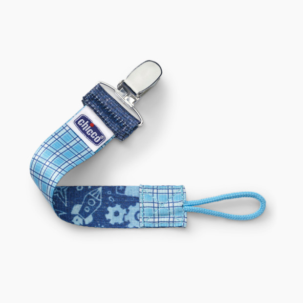 Chicco Fashion Pacifier Clip - Cyan Gingham.