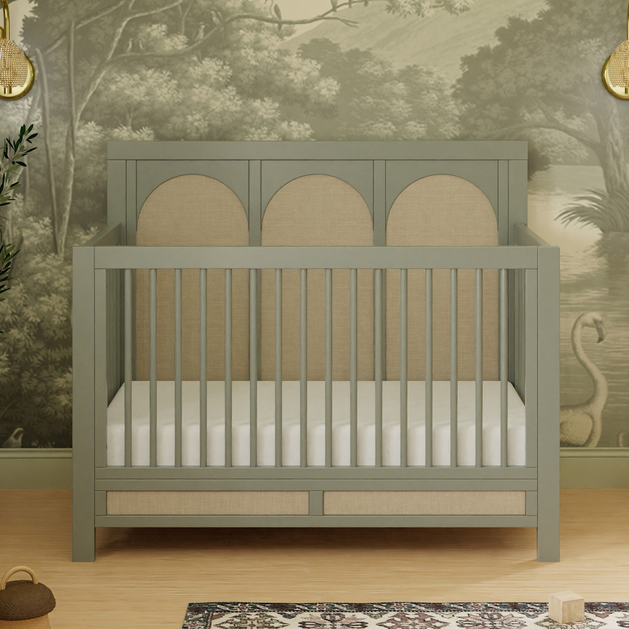 Namesake Eloise 4-in-1 Convertible Crib - French Sage And Performance Sand Eco-Weave.
