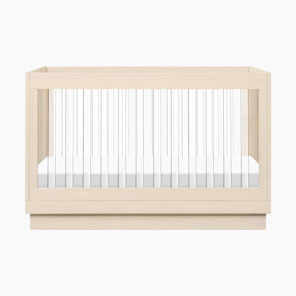 babyletto Harlow Acrylic 3-in-1 Convertible Crib with Toddler Bed Conversion Kit - Washed Natural/Acrylic.