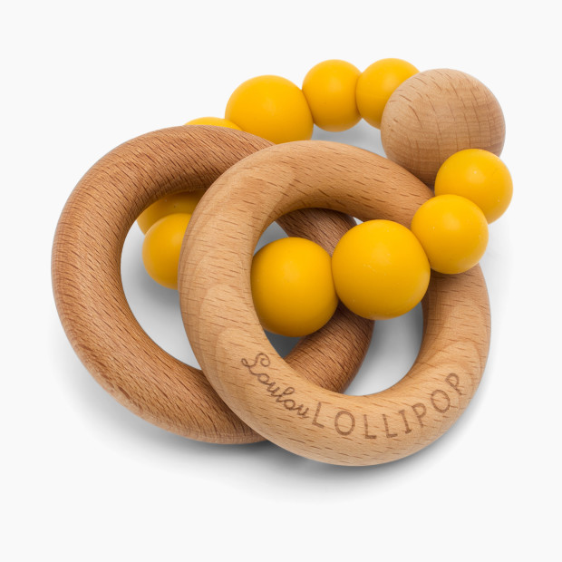 Loulou Lollipop Bubble Silicone & Wood Teething Rattle - Golden Mustard.